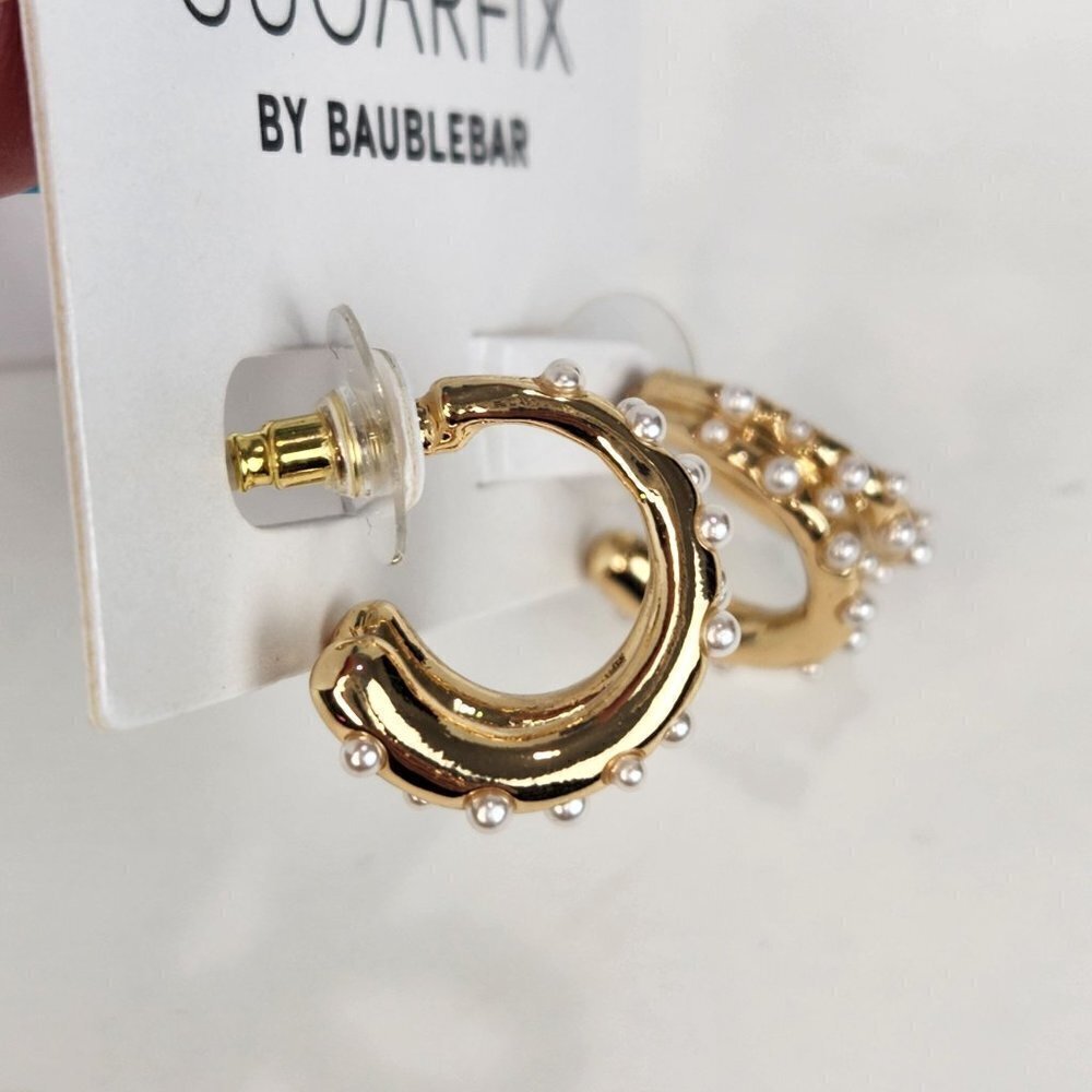 SUGARFIX by BaubleBar Safety Pin & Pearl Studded Earring Bundle of 2 Gold Tone - Picture 4 of 9